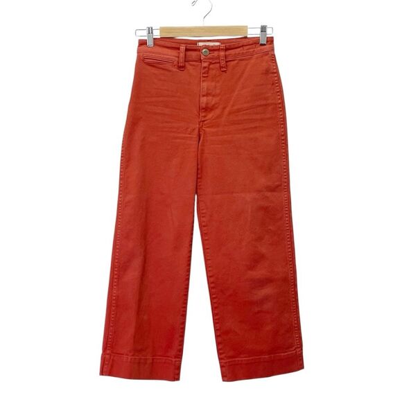 Madewell Slim Emmett Wide Leg Crop Pants Warm Nutmeg Rust Cotton Size 24 | 00 - Picture 2 of 12
